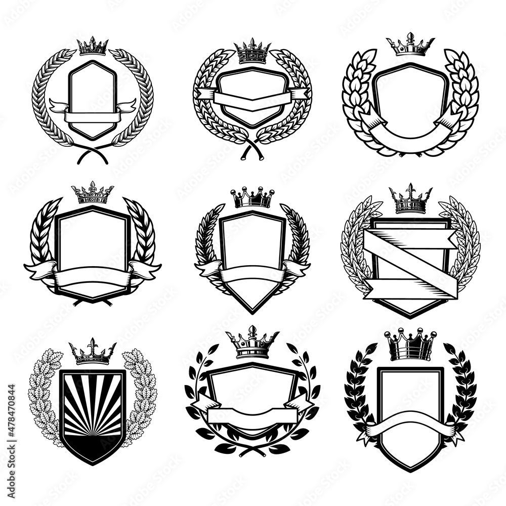 Poster Set of emblem template with wings and crown – Muurposter ...