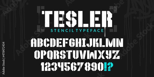 Stencil Urban Street Art Graffiti Style Abstract Alphabet Typeface Tesler Digital Typography Vector Illustration