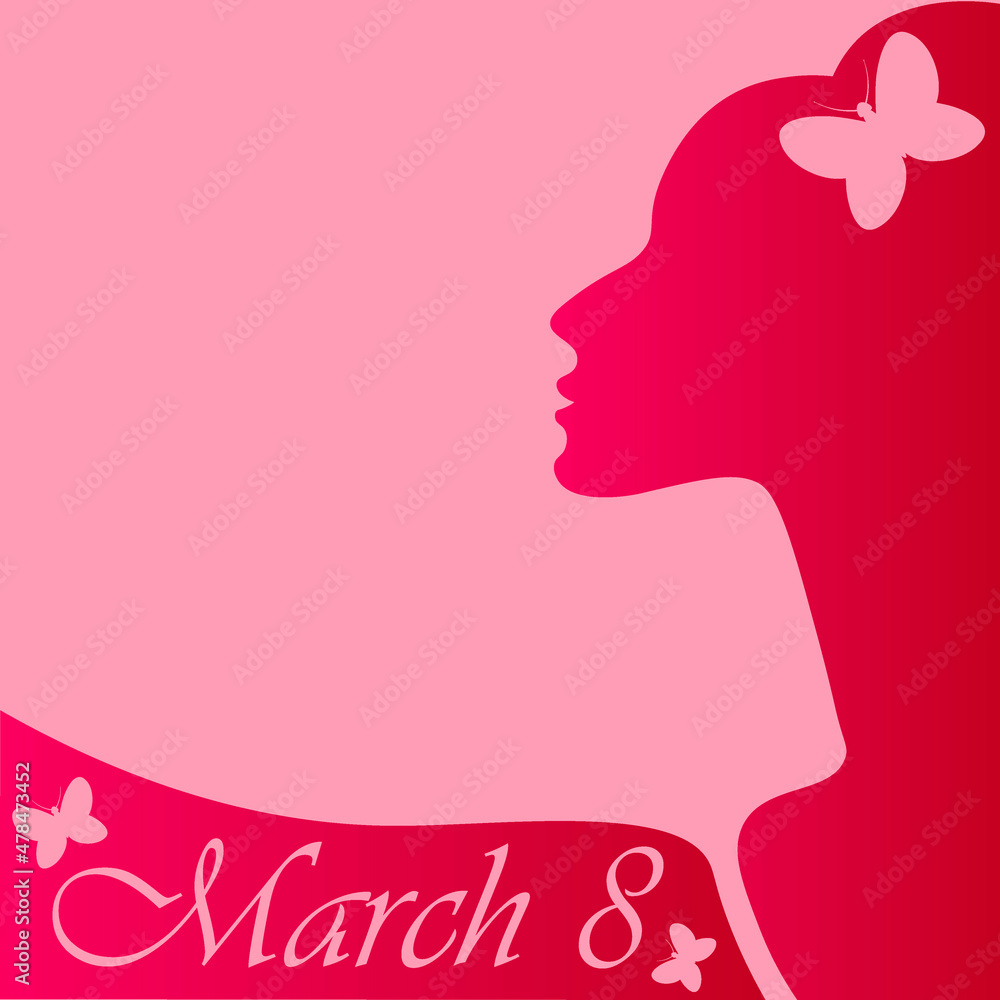 International Women Day on March 8, feminism. Elegant female profile, monochrome. Design element International Women Day on March 8, feminism. Elegant female profile, monochrome. Design element