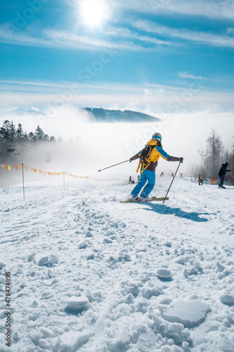 woman skier at ski slop winter resort