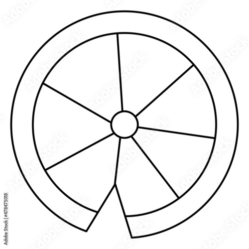 A slice of orange, lemon in the shape of a circle. Sketch. Citrus fruit contains vitamin C. Tropical fruit. Vector illustration. Doodle style. Decoration for cocktail, mulled wine. Coloring. 