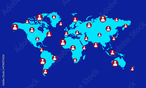 People icon Over world map. Simple illustration of Users in Globe blue Planet 