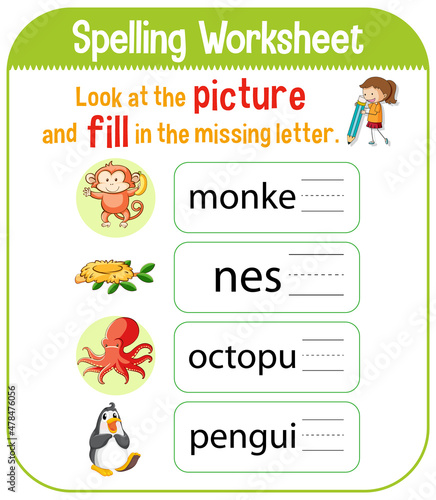Spelling worksheet template for kids