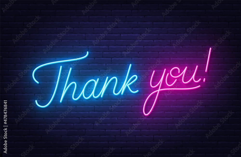 Thank you neon sign on brick wall background. Thank you neon sign on brick wall background.