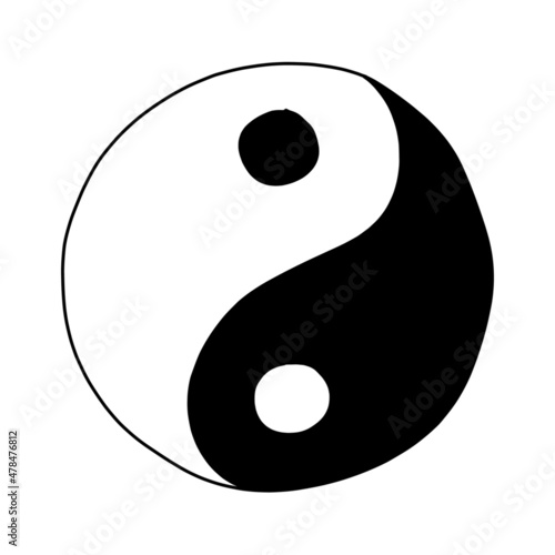 Hand made Tao symbol drawing representing the Yin and Yang concept vector illustration