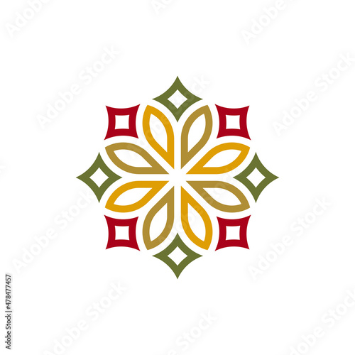Traditional colorful floral pattern logo design template