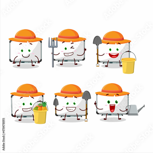 Farmer white board cute mascot character with fork