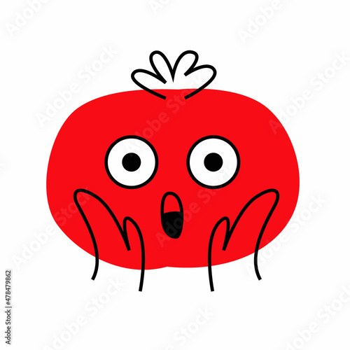 bright surprised and shocked tomato in a minimalistic style on an isolated background