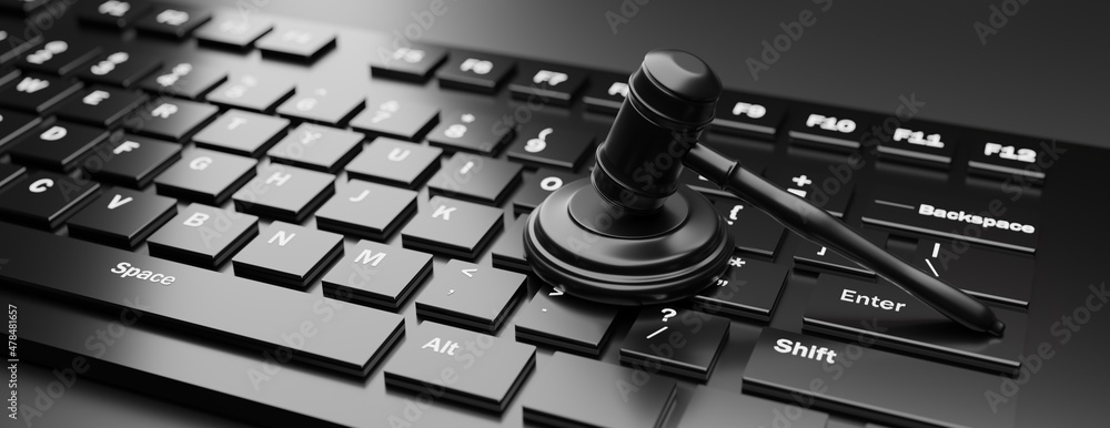 Obraz Online auction, cyber crime, law and technology. Judge gavel on black computer