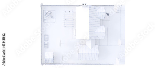Modern white beautiful house. 3D illustration