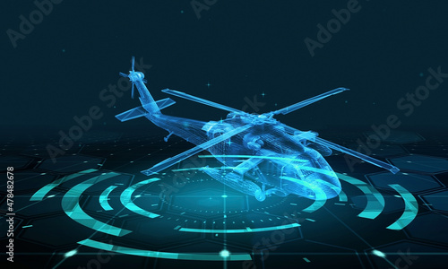 HUD The futuristic 3D sci-fi Helicopter