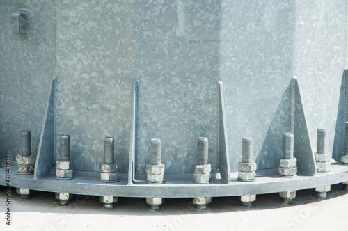 the post is bolted with anchor bolts. bolted pipe connection. strong fastening concept