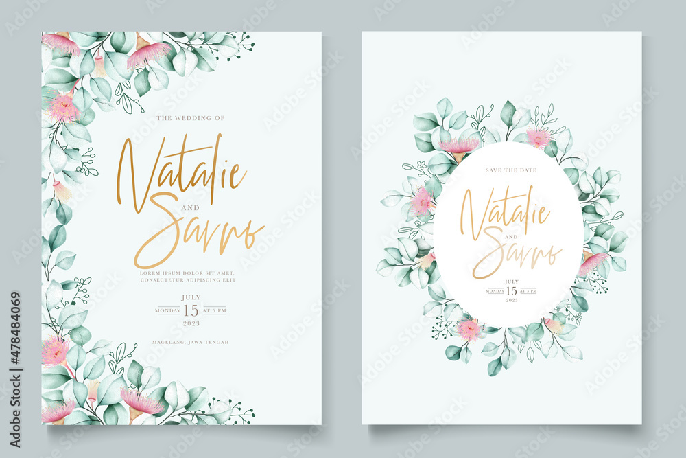 elegant eucalyptus leaves wedding invitation card set