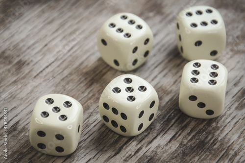 dice on wooden table  concept of chance luck