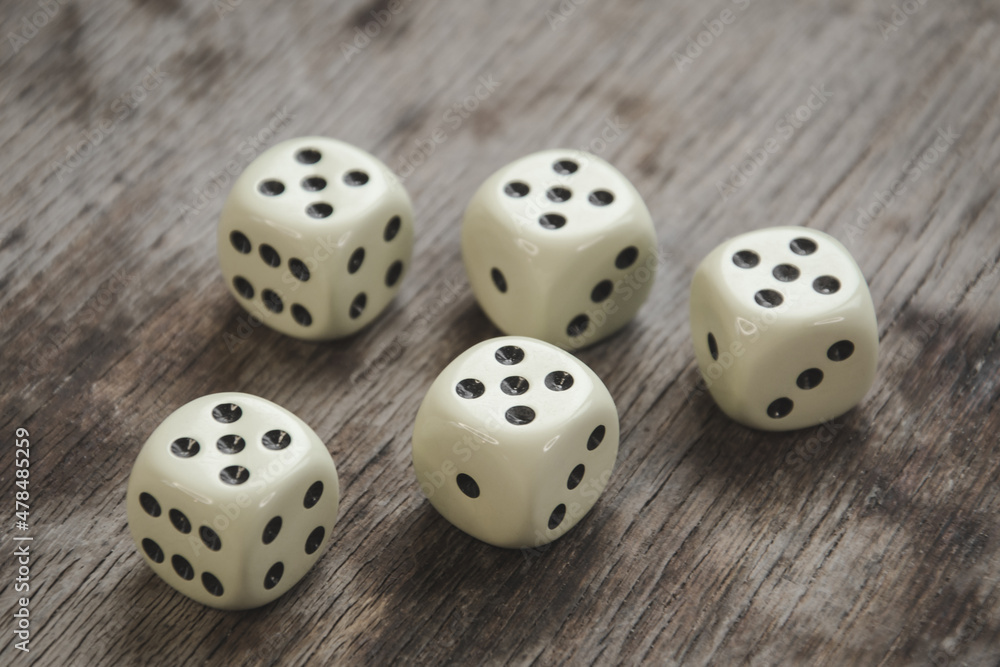 dice on wooden table, concept of chance luck dice on wooden table, concept of chance luck