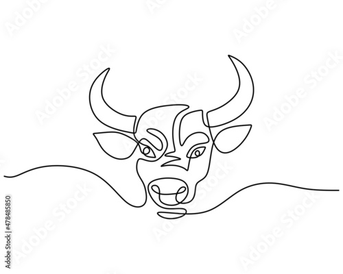 One continuous single line of buffalo head poster banner isolated on white background.