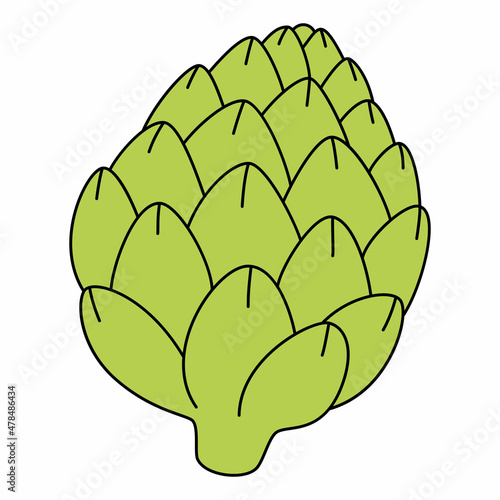 Cartoon flower bud of artichoke. Symbol of property nutrition. Vector illustration of vegetable isolated on white