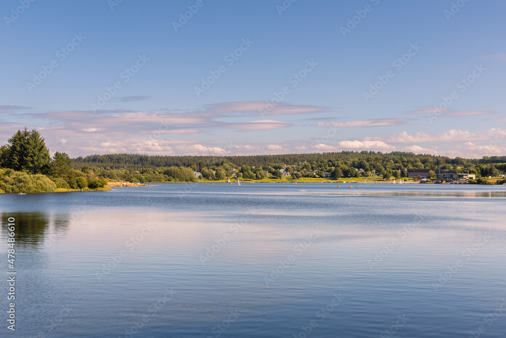 Butgenbach, Belgium - August 14, 2020: View of the the Stausee lake.