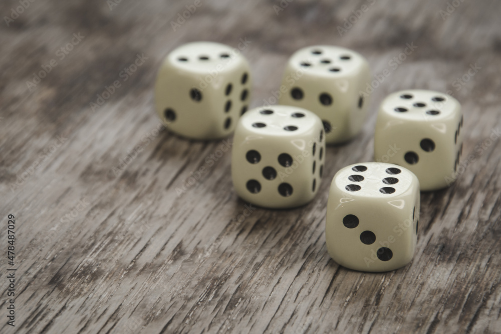 dice on wooden table, concept of chance luck dice on wooden table, concept of chance luck