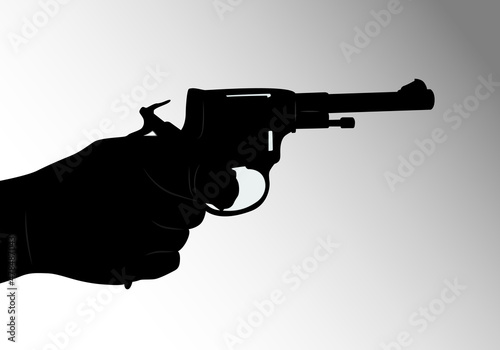 Hand holds gun isolated on white. Holding gun and shooting vector.