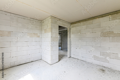 Russia, Moscow- May 15, 2020: interior room apartment rough repair for self-finishing. interior decoration, bare walls of the premises, stage of construction