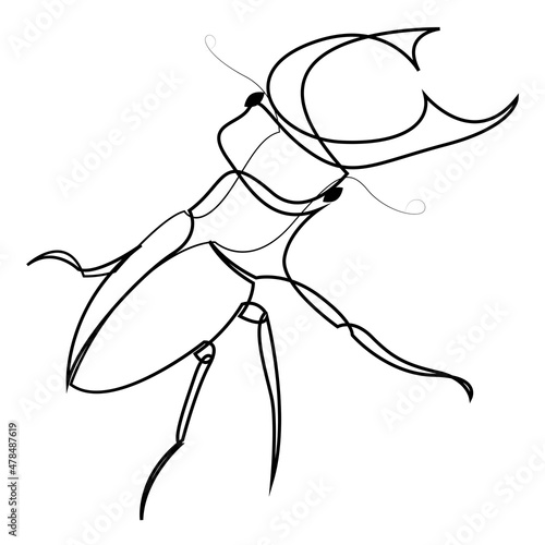 One line stag beetle design silhouette. Hand drawn Lucanus cervus minimalism style vector illustration