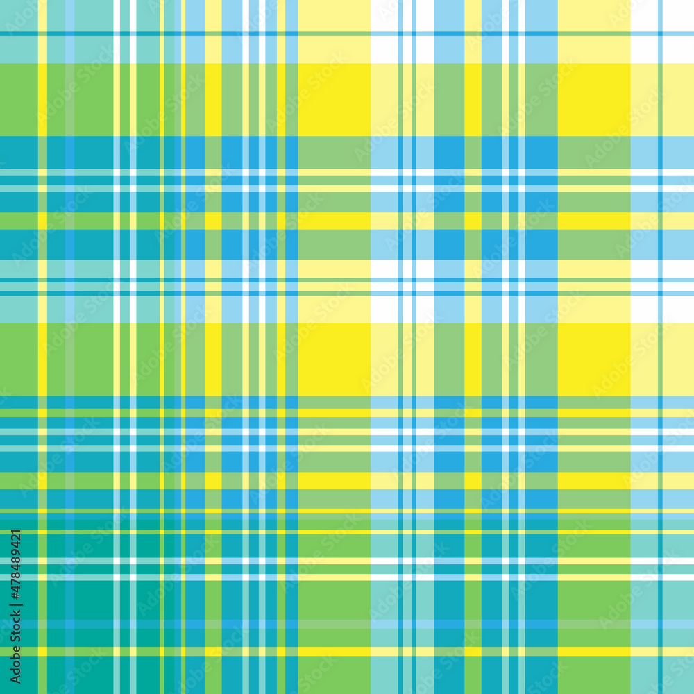 Seamless pattern in blue, green, yellow and white colors for plaid, fabric, textile, clothes, tablecloth and other things. Vector image. Seamless pattern in blue, green, yellow and white colors for plaid, fabric, textile, clothes, tablecloth and other things. Vector image.
