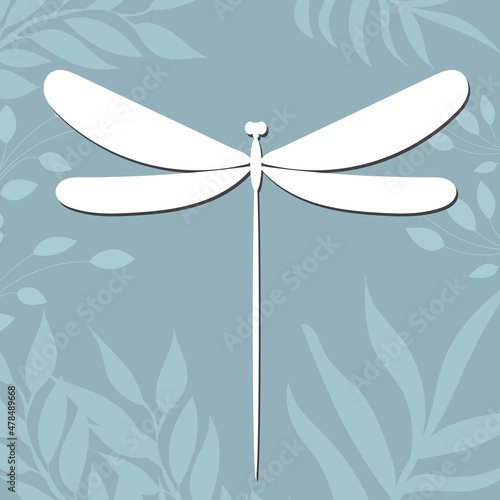 dragonfly white silhouette, on an abstract background, isolated, vector