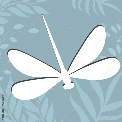 dragonfly white silhouette, on an abstract background, isolated