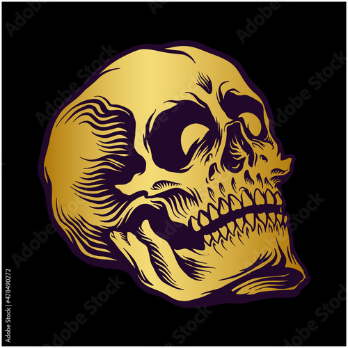 Head skull with gold colour Vector illustrations for your work Logo, mascot merchandise t-shirt, stickers and Label designs, poster, greeting cards advertising business company or brands