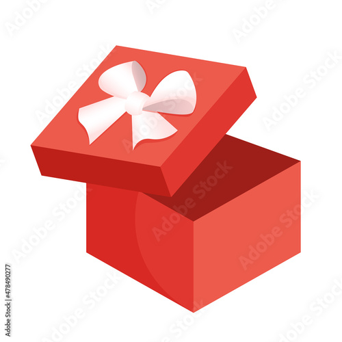 Gift red box with a bow. Vector illustration for valentine's day for postcard, textile, decor, poster. Greeting card.