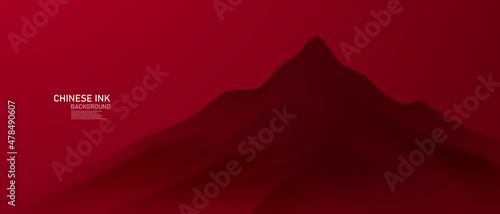 modern design vector illustration of gorgeous chinese ink landscape painting on a red background
