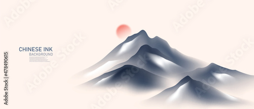 modern design vector illustration of a gorgeous chinese ink landscape painting