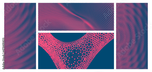 3D wavy background with ripple effect. Vector illustration with particle. 3D grid surface.