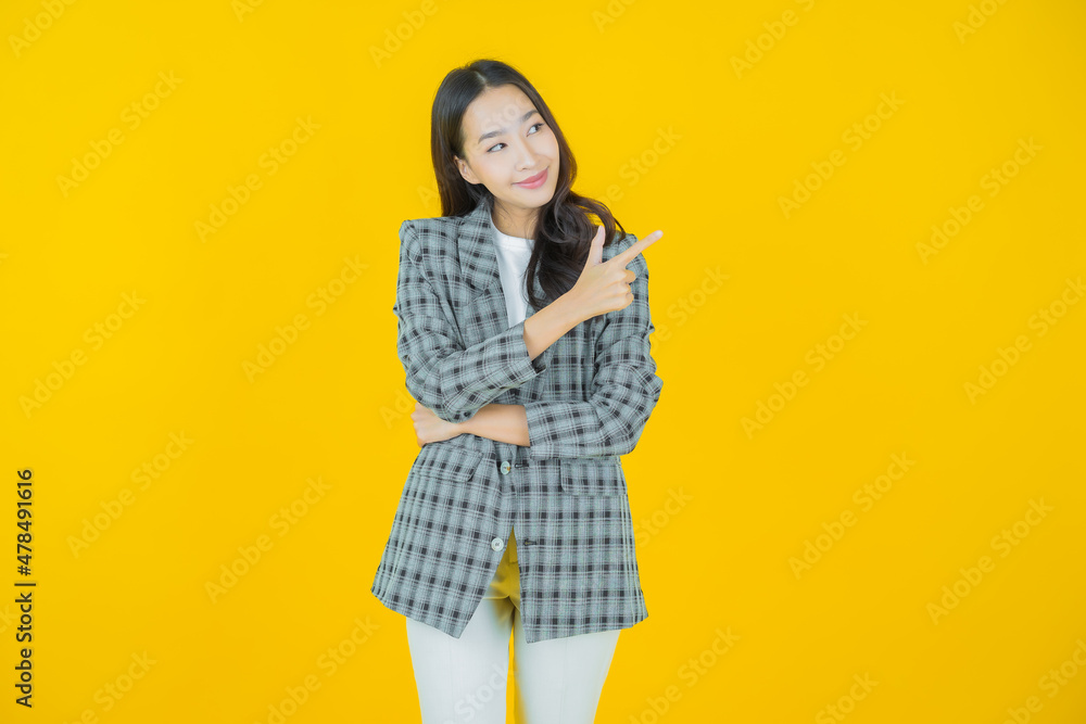 Portrait beautiful young asian woman smile with action Portrait beautiful young asian woman smile with action