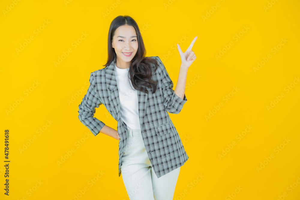 Portrait beautiful young asian woman smile with action Portrait beautiful young asian woman smile with action