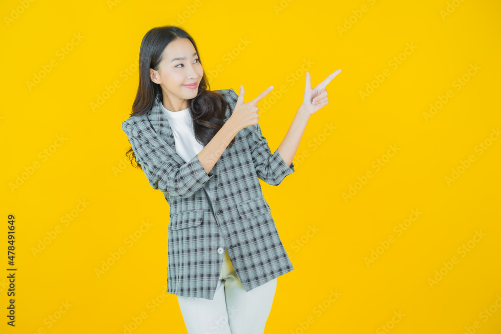 Portrait beautiful young asian woman smile with action Portrait beautiful young asian woman smile with action
