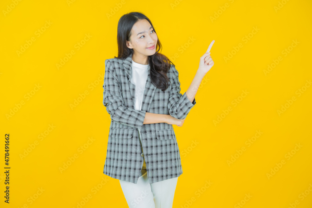 Portrait beautiful young asian woman smile with action Portrait beautiful young asian woman smile with action