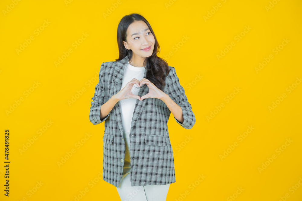 Portrait beautiful young asian woman smile with action Portrait beautiful young asian woman smile with action