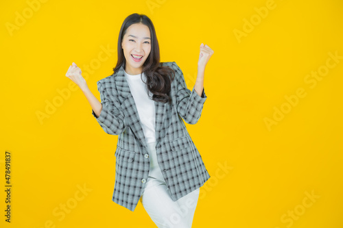 Portrait beautiful young asian woman smile with action