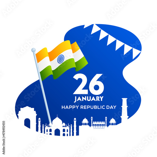Banner design of 26th January Happy Republic Day of India template with monuments