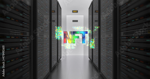 Non Fungible Token Art Symbol. Unique Collectibles. NFT Technology Art Related Illustration 3D Render.