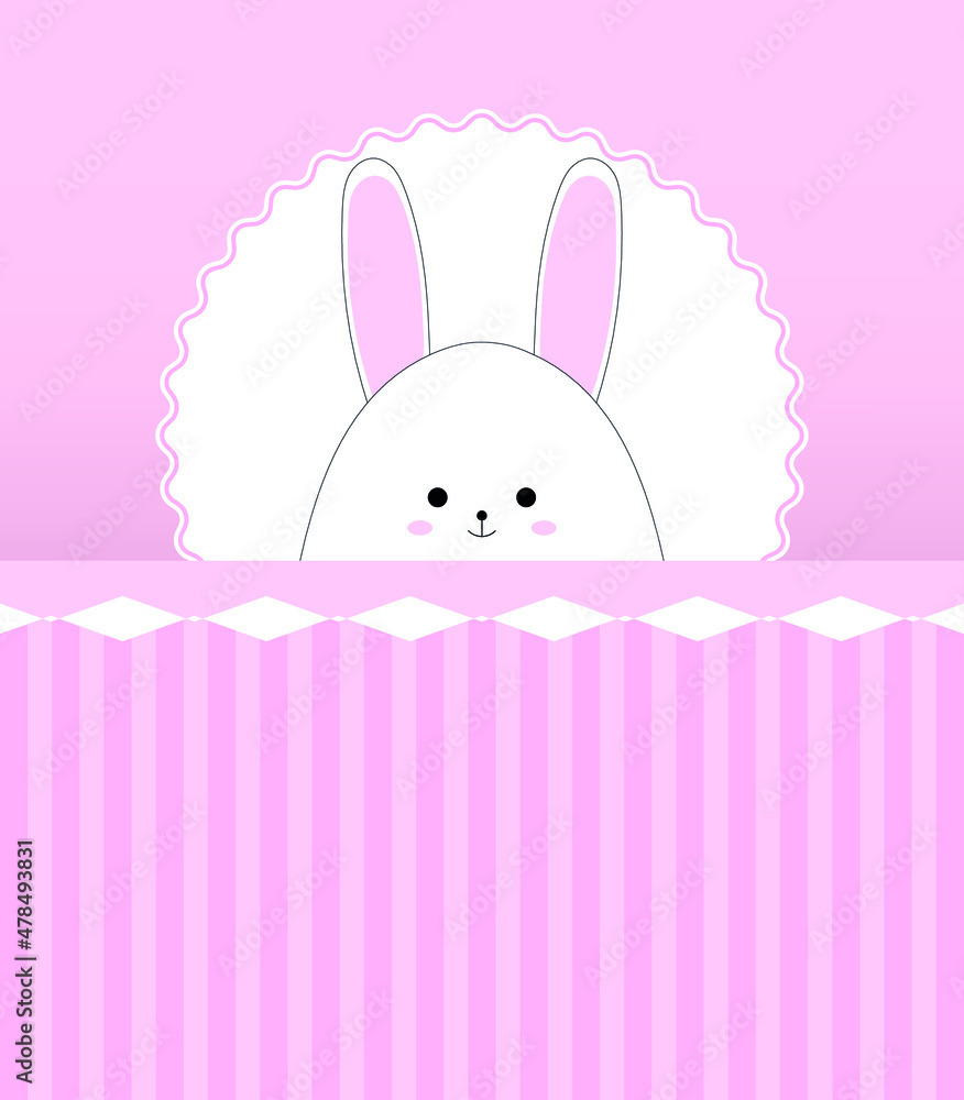 white rabbit on a pink card. rabbit head inside a white lace frame. congratulations on the newborn. card for valentine's day. vector illustration, eps 10. white rabbit on a pink card. rabbit head inside a white lace frame. congratulations on the newborn. card for valentine's day. vector illustration, eps 10.