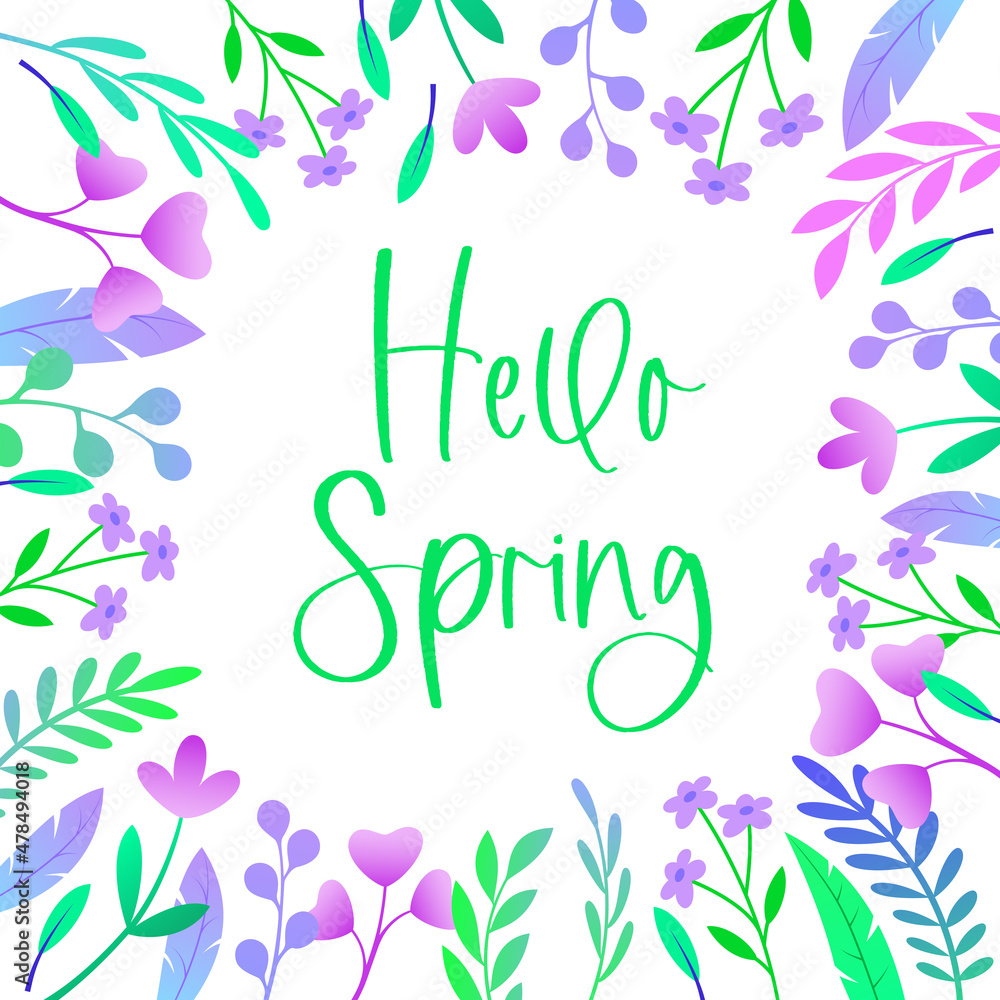 Obraz premium Postcard, poster. Hello spring. Beautiful background with flowers. Vector illustration.