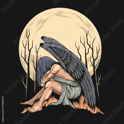 Angel vector illustration on dark background