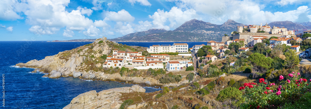 Landscape with Calvi town, Corsica island, France