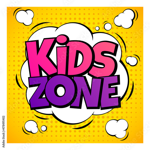 Kids zone. Funny cartoon banner for children playing area