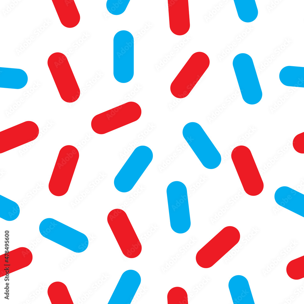 Seamless pattern vector with short lines. Red and blue round sticks on white background. Cute simple abstract geometric art. For wrapping paper, cover, baby stuff, textile, wallpaper and decoration. Seamless pattern vector with short lines. Red and blue round sticks on white background. Cute simple abstract geometric art. For wrapping paper, cover, baby stuff, textile, wallpaper and decoration.