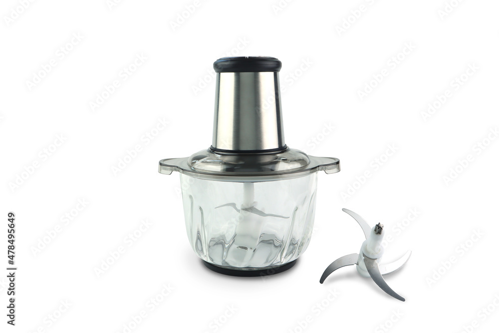 modern stainless steel meat chopper kitchen tool is on the white table with blades for making mince meat with white wall background modern stainless steel meat chopper kitchen tool is on the white table with blades for making mince meat with white wall background