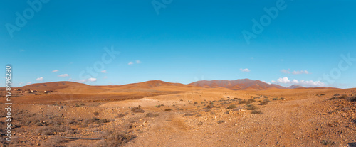 Clear blue sky in the desert panorama